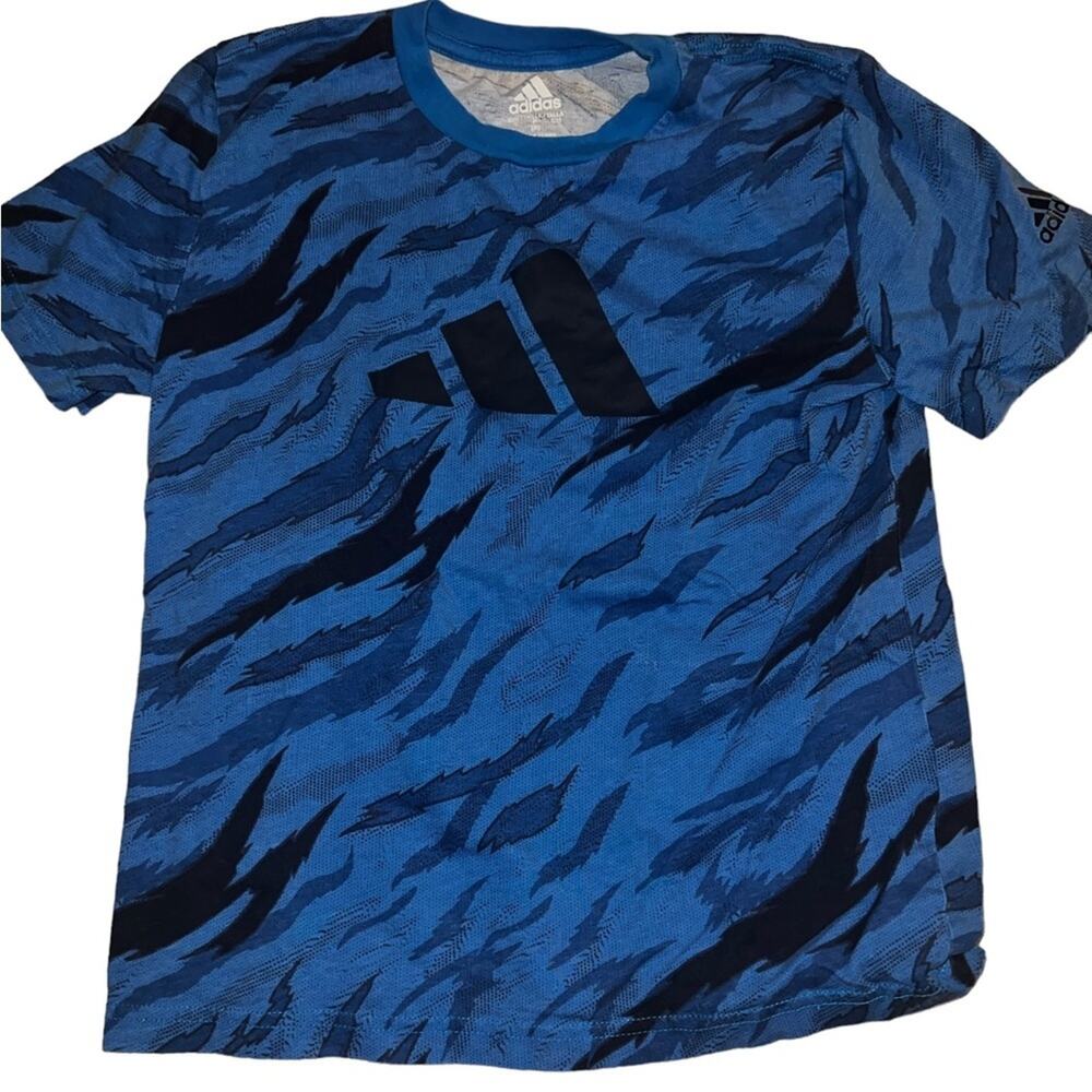 Adidas Blue/Black Camouflage Tee - Youth Small